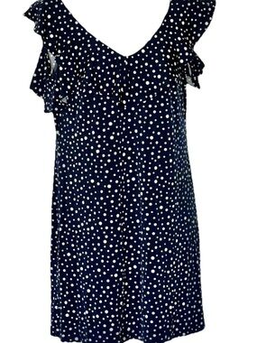 Navy and White Polka Dot Ruffle Sleeve  Dress Petite Small Casual Feminine
